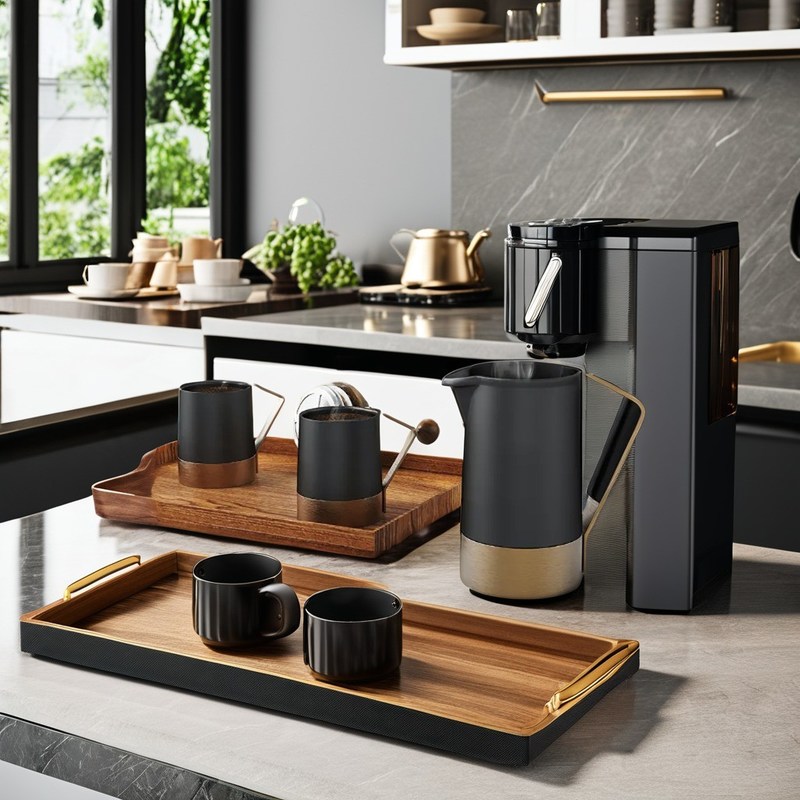 Keramische body Frans pers met walnoot roestvrij staal basis Silicone handvat Koffie thee set