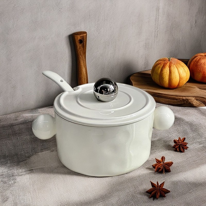 Deksel van roestvrij staal Keramische dubbele oorbak voor noedels en soepen Gedrukte voedselcontainer