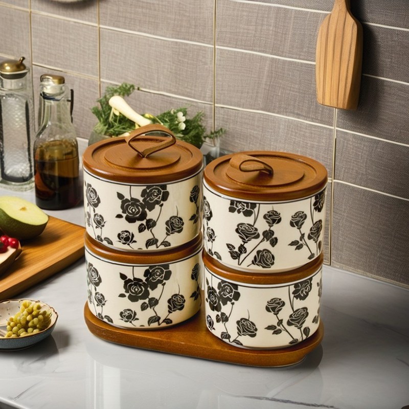200 ml Retro Floral Keramische opslagpot voor eten Thee Verzegeld PC Design Schotel en schaal