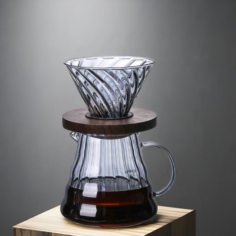 Draagbare cappuccino-dripper voor volwassenen met houten standaard en glazen trechter