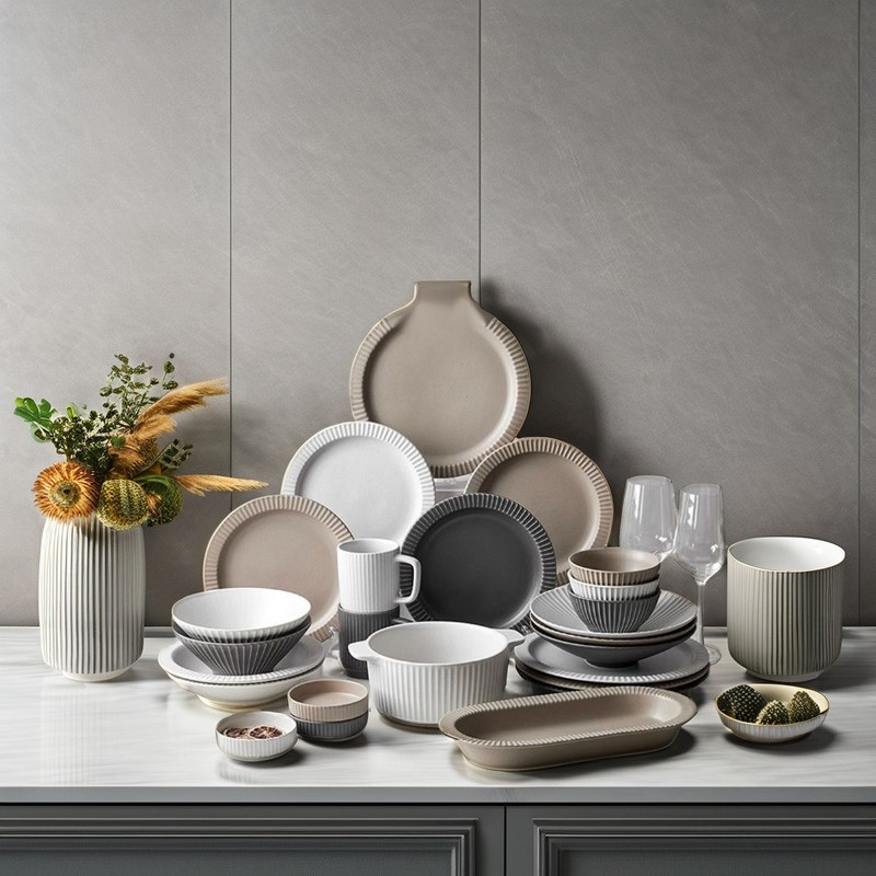 Moderne Scandinavische reliëfpatroon Matte keramische eetgerei Set Wegwerp en modern