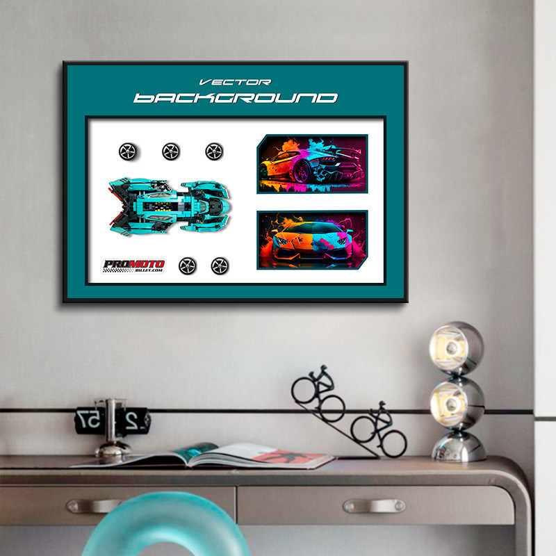 3D kristalglas sportwagen achtergrond wandkunst voor woonkamer kantoorversiering