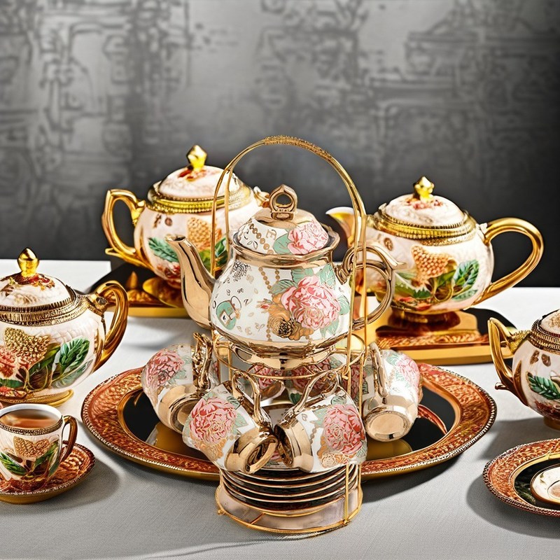 Elegant goud gekleurde keramische koffieset met moderne klassieke Chinese stijl en keramiek