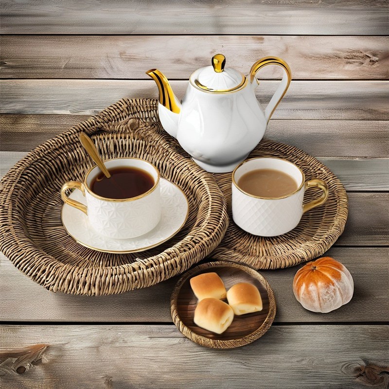 BAMBOO Nordic Vintage Tea Set Luxe bottenbekers en schotels voor Cafe Milk Tea Moments