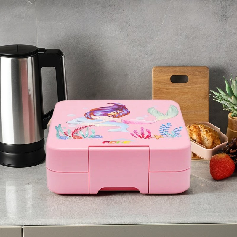 Blauwe dubbel-tier kinderen geïsoleerde school lunch box met voedsel kwaliteit siliconen zegel ring plastic bento accessoires