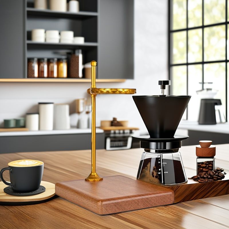 Koffietoestellen van massief hout Giet over koffiestand met koperen drupper