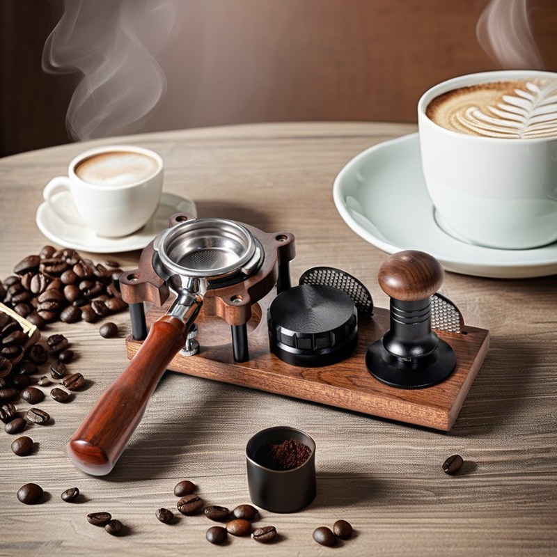 58mm Portafilters Massivhout Tamping Station voor alle maatjes