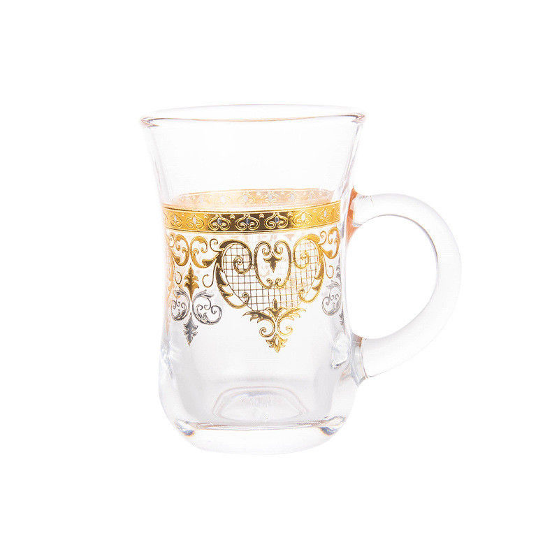 Duurzaam goud geverfd handvat Glas Koffie Melk Theekop Platen Set voor binnenshuis 12pcs