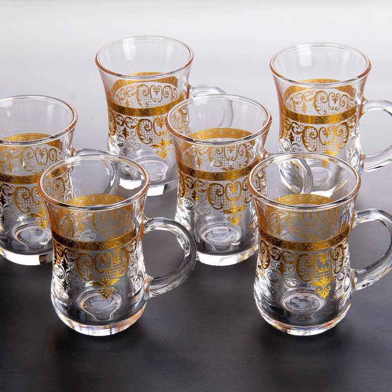 2024 Goud Patroon Turkse Kristal Glasbeker Set Elegante Retro Design voor elke gelegenheid