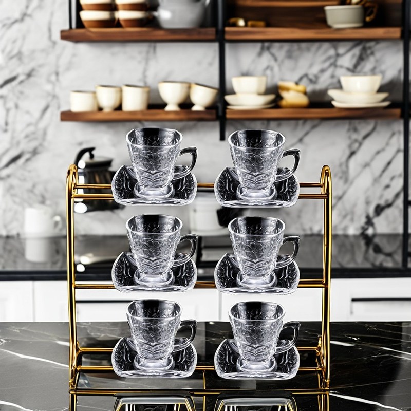 Soda Lime Glas Koffie Theekop en Schotel Set in klassiek ontwerp voor Thanksgiving