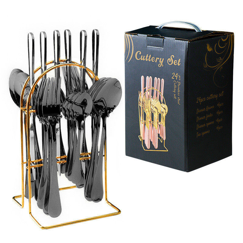 24 PCS Goud Blatware Set voor feest Customized roestvrij staal bestek mes lepel vork